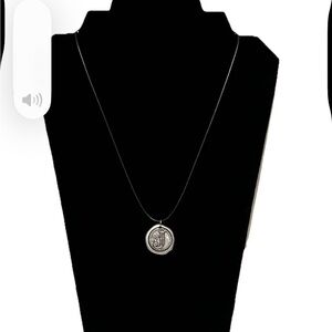 Pendant Wax Seal Style Silver Toned J Circle On Leather Cord